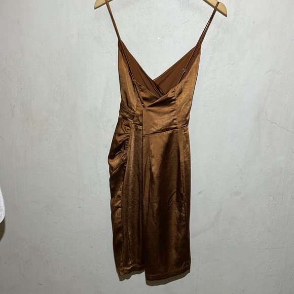 Lulus Hot Night Out Bronze Satin Surplice Faux-Wrap Dress Size Large NWT - Picture 6 of 12